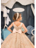 Gold Lace Cappuccino Tulle Peplum Flower Girl Dress